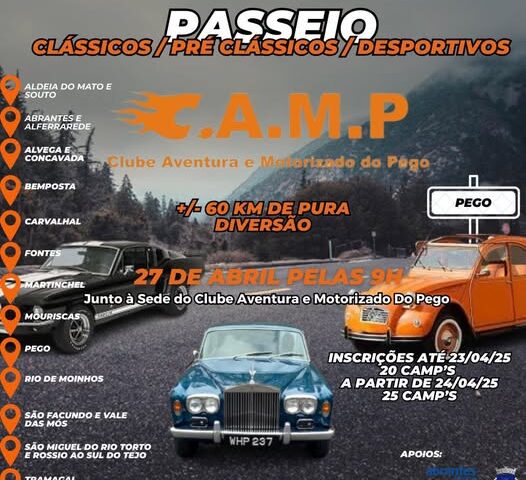 Passeio de Clássicos, Pré Clássios e Desportivos – Clube Aventura Motorizado Pego